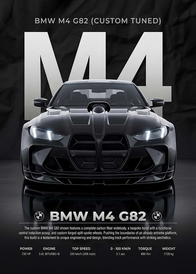 sleek Tuned BMW M4 G82 black Poster