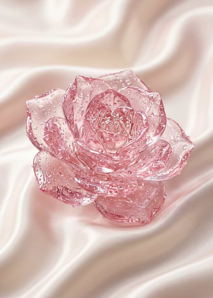 Pink Glass Rose with Water Droplets
