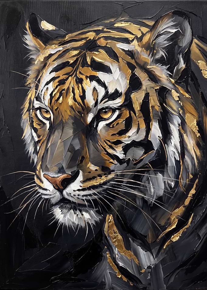 Abstract Gold and Black Tiger Portrait