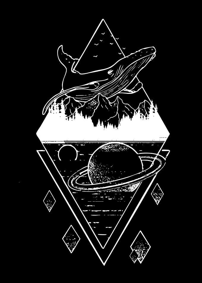 Cosmic Whale and Geometric Nature Landscape