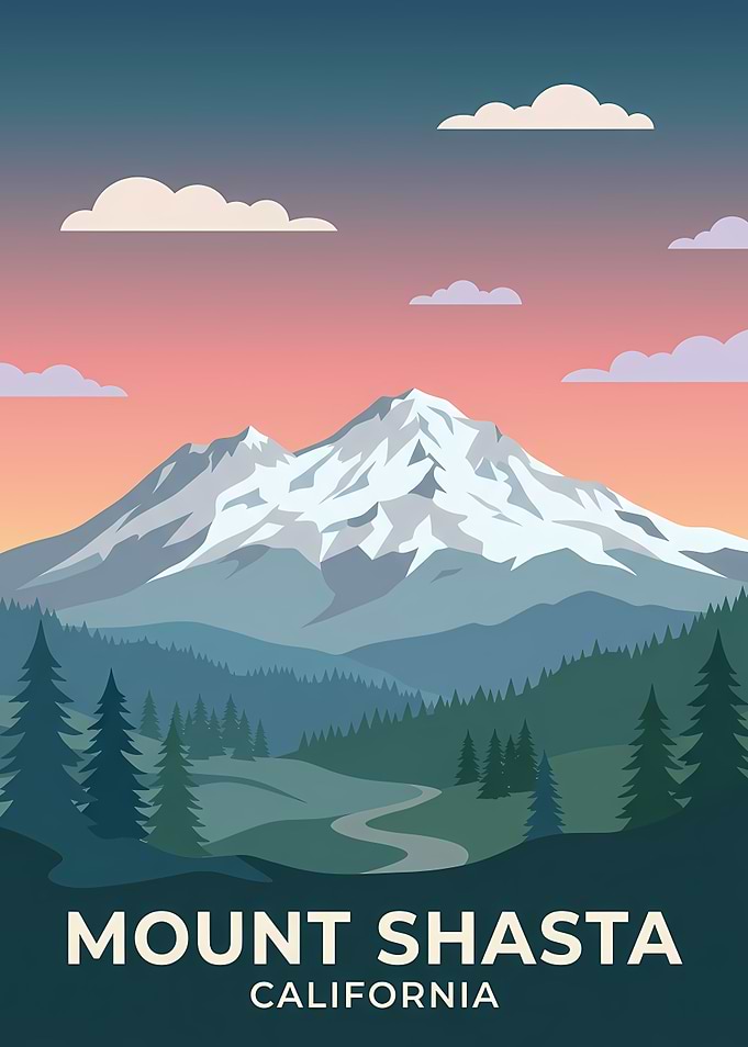 Mount Shasta California Travel Poster