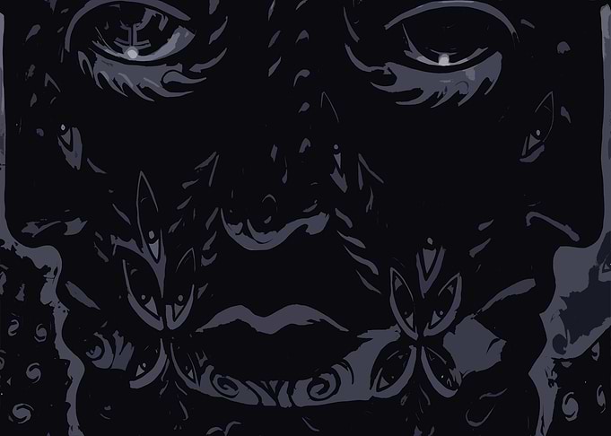Dark Surreal Face with Multiple Eyes