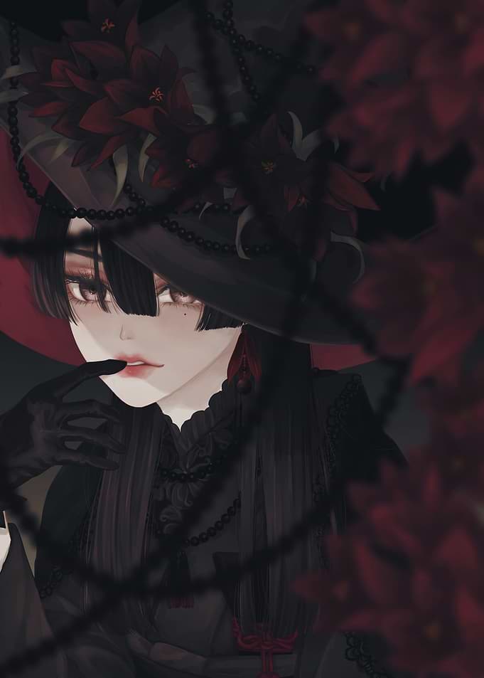 Gothic Witch with Red Lilies