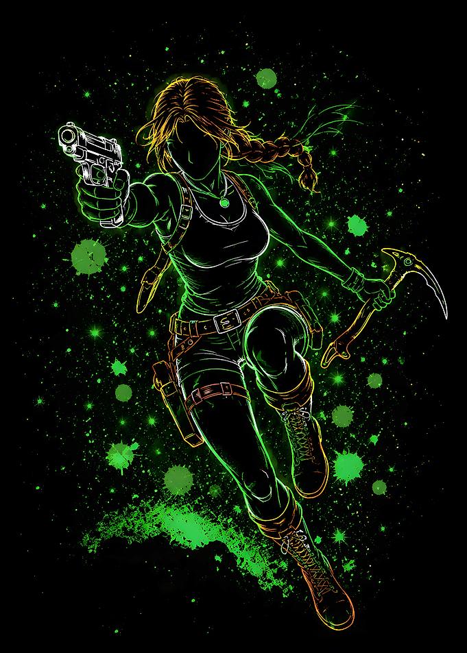 Lara Croft Neon Action Illustration