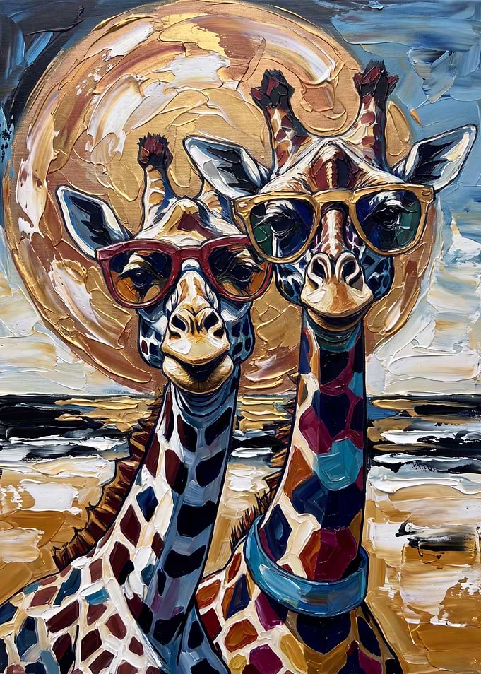 Two Giraffes Wearing Sunglasses Painting