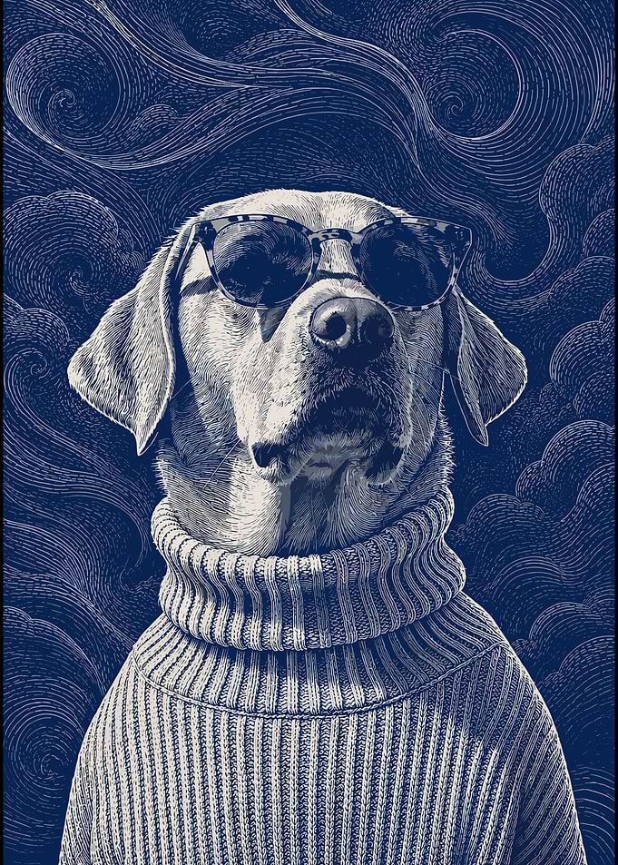 Stylish Dog in Turtleneck and Sunglasses