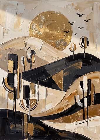 Abstract Golden Sun Landscape Painting