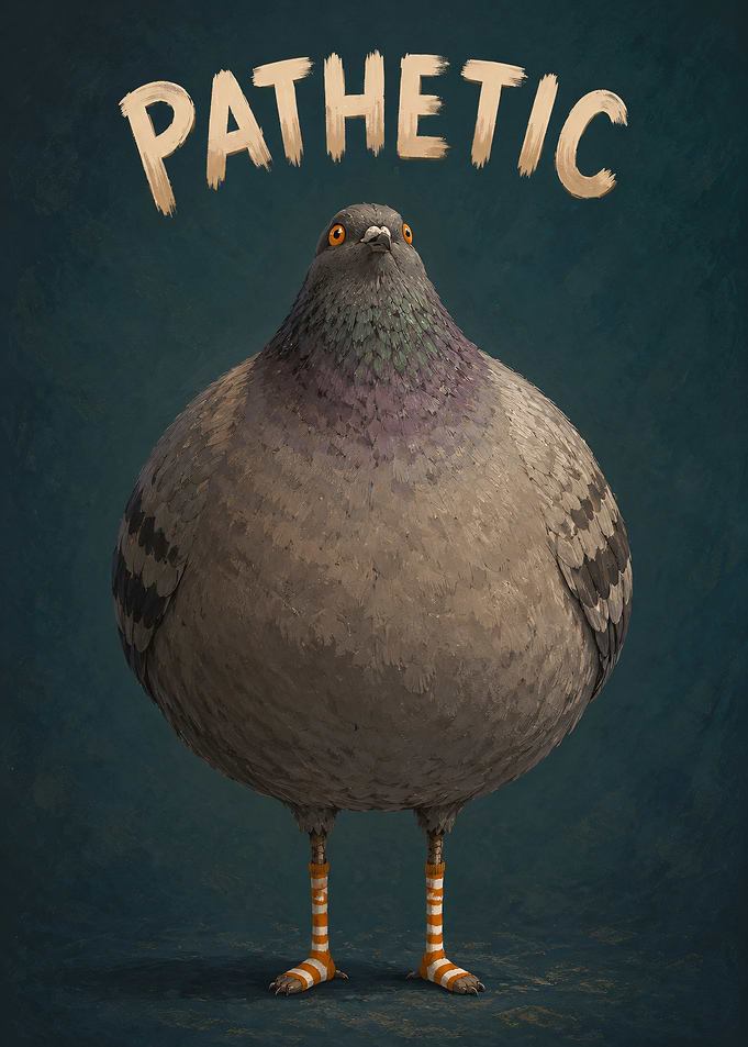 Pathetic Round Pigeon in Striped Socks