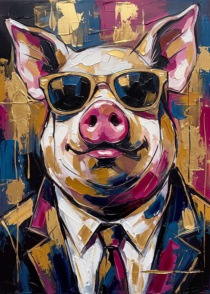 Dapper Pig in Suit Painting