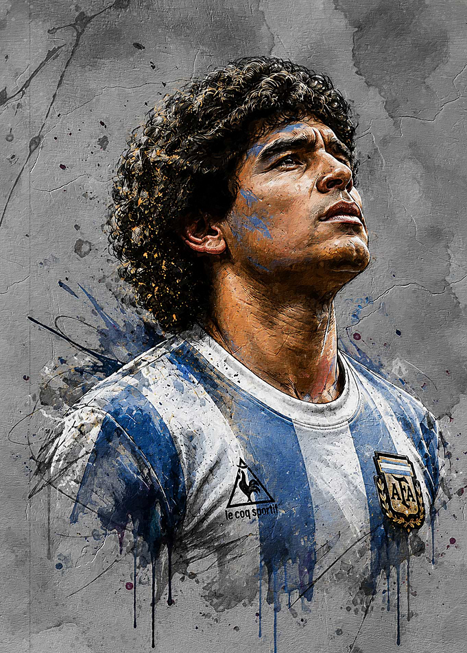 Diego Maradona Argentina Watercolor Portrait