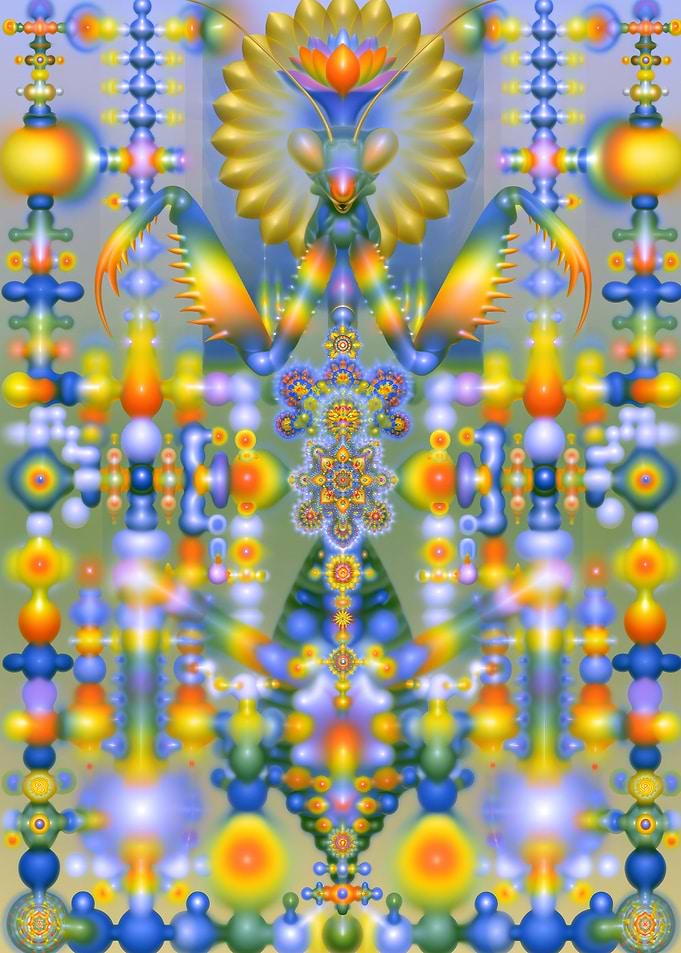 Psychedelic Fractal Praying Mantis Art