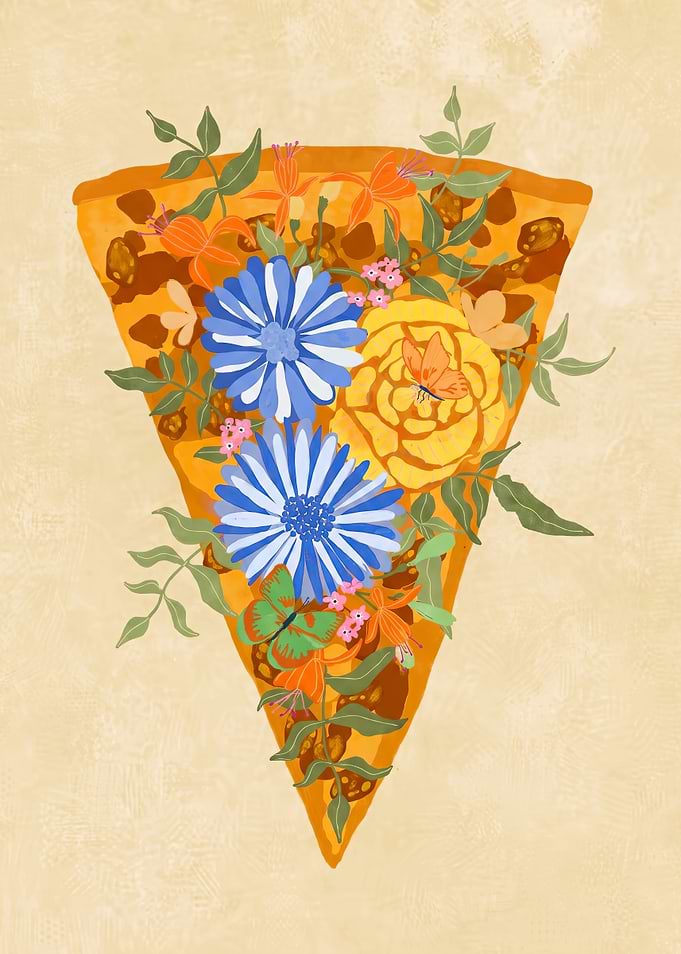 Floral Pizza Slice Digital Illustration