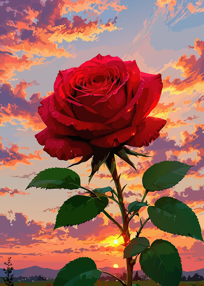 Vibrant Red Rose at Sunset