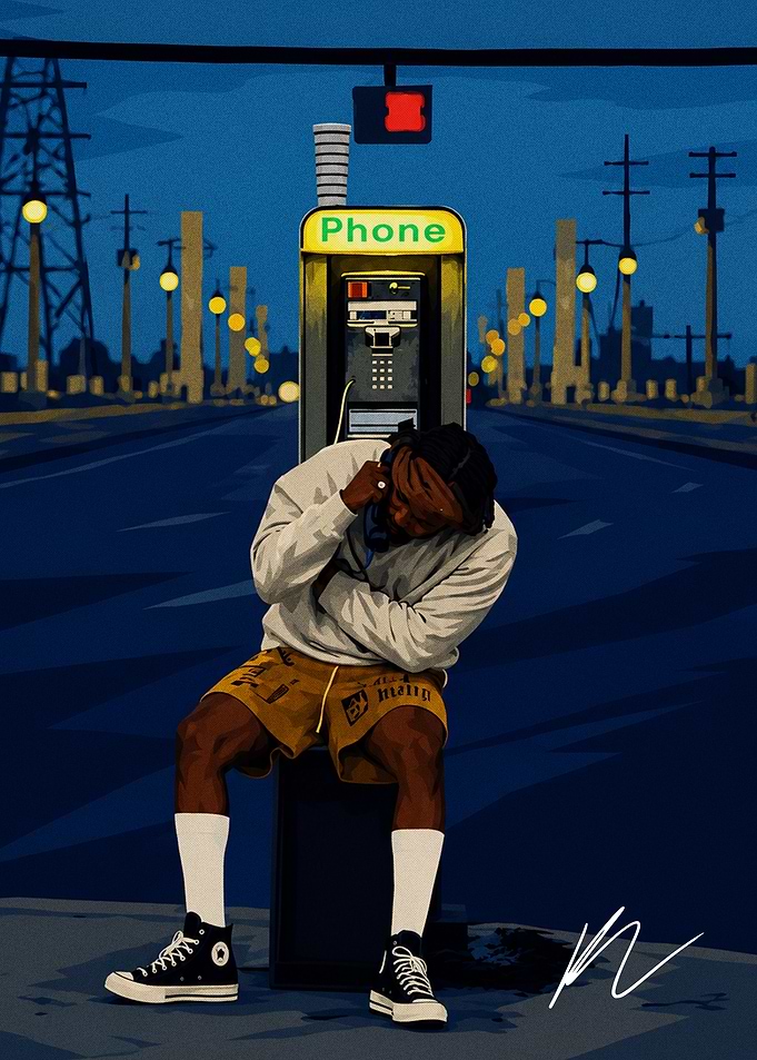 Kendrick Lamar at a Nighttime Payphone