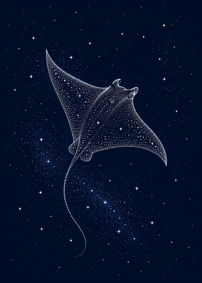 Celestial Manta Ray in Starry Sky