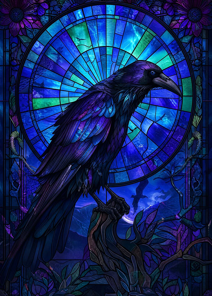 Stained Glass Raven Art
