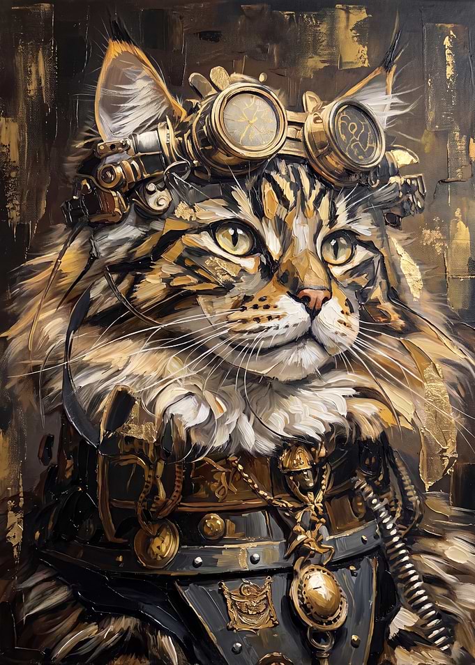 Steampunk Maine Coon Cat Portrait