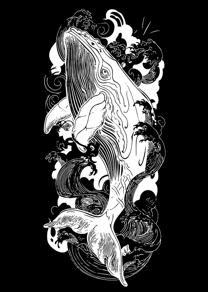 Majestic Whale in Stylized Japanese Waves