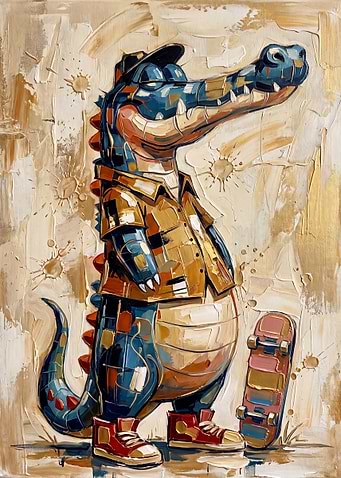 Cool Skater Crocodile Oil Painting