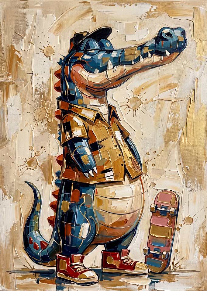 Cool Skater Crocodile Oil Painting