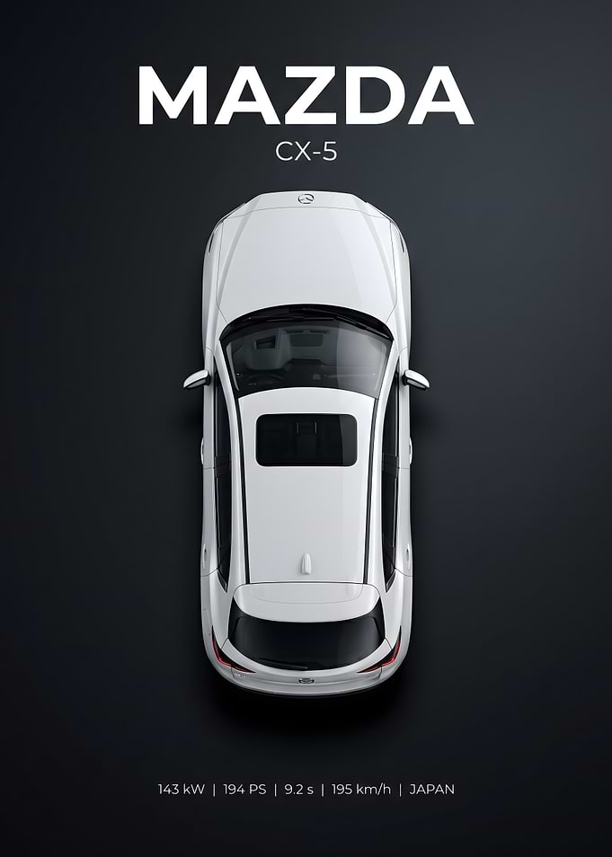 White Mazda CX-5 Minimalist Top View Poster