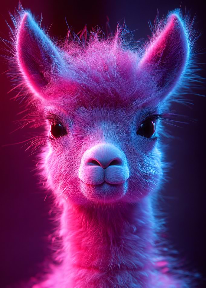 Neon Pink and Blue Alpaca Portrait