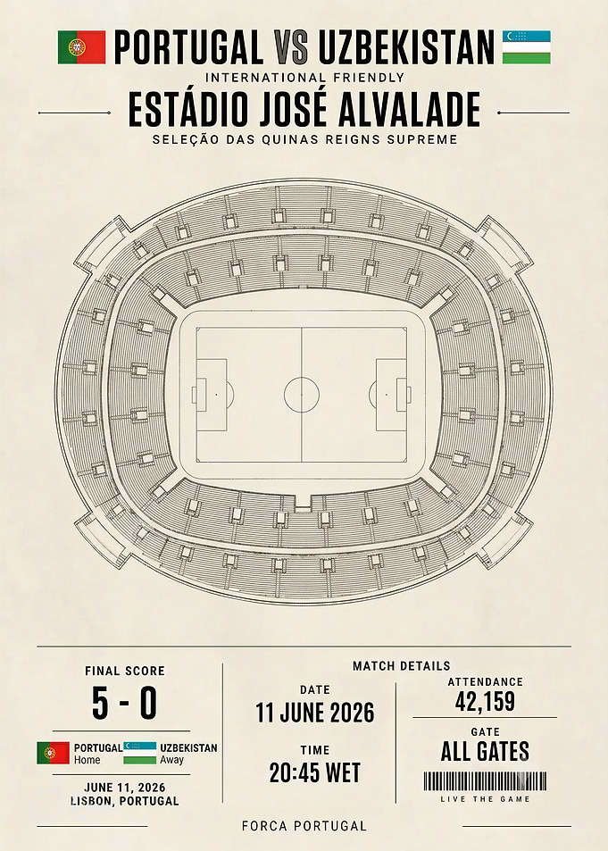 Portugal vs Uzbekistan Football Match Blueprint Poster