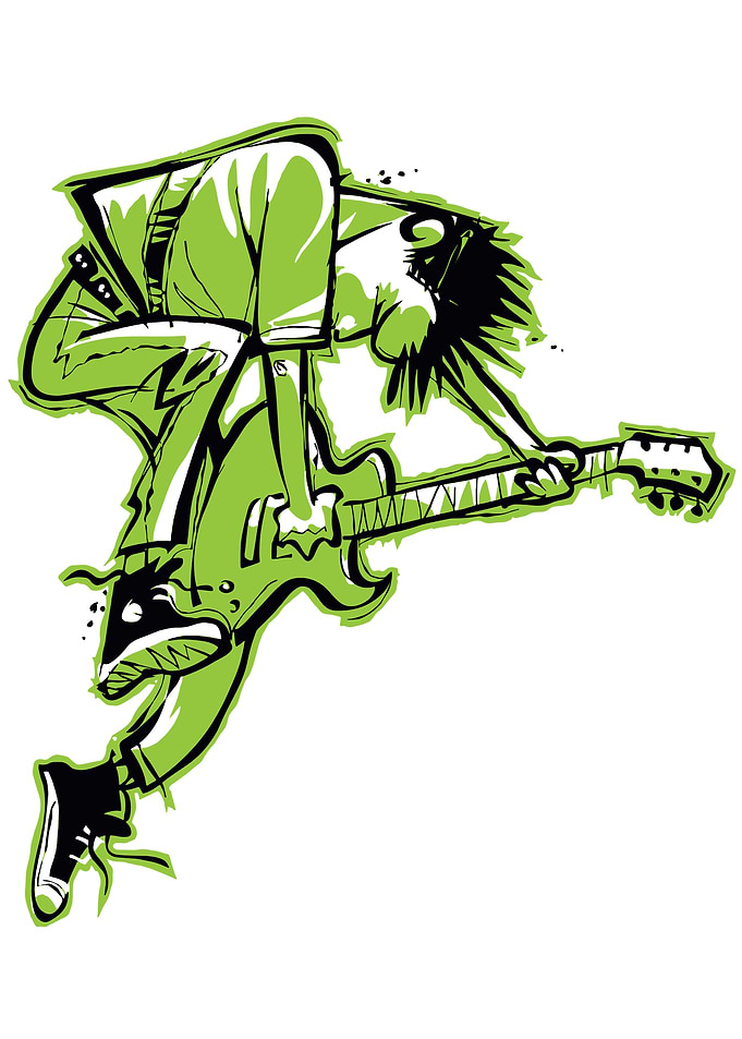 Lime Green Punk Rock Guitarist Illustration