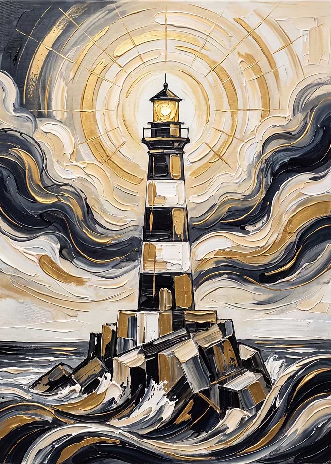 Majestic Lighthouse with Golden Radiance