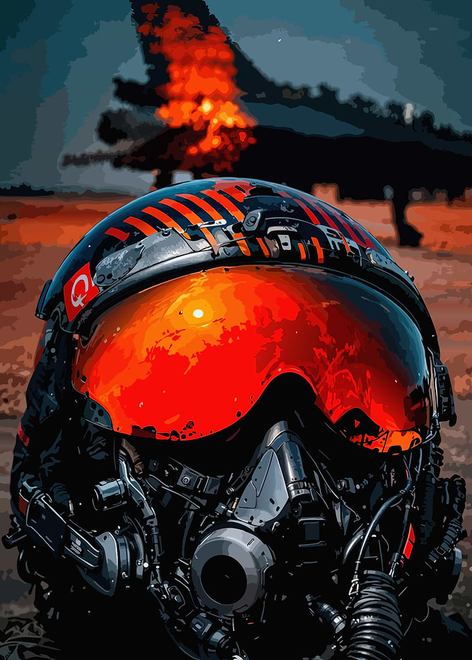 Fighter Pilot Helmet and Exploding Jet