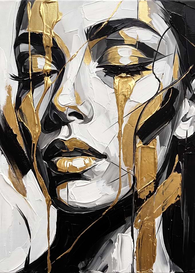 Abstract Woman Portrait in Black, White, and Gold