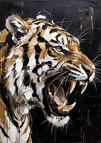 Abstract Oil Painting of Roaring Tiger