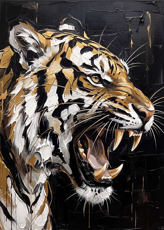 Abstract Oil Painting of Roaring Tiger