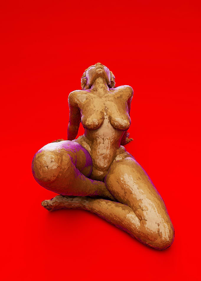 Naa Sika - Golden Female Sculpture on Red Background