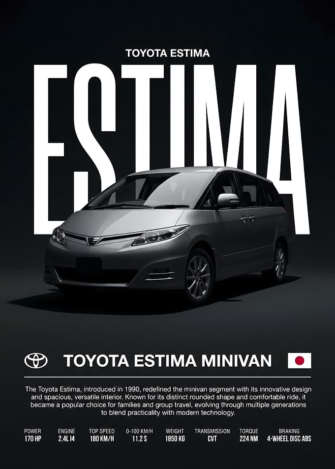 Toyota Estima Minivan Informational Poster
