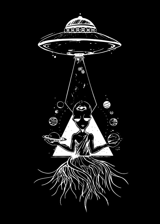 Alien Monk Meditating Under UFO