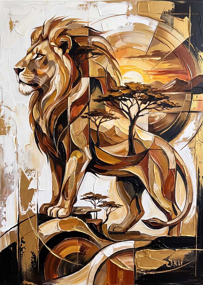 Majestic Lion African Savannah Oil Painting