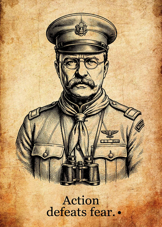 Theodore Roosevelt Action Defeats Fear Poster