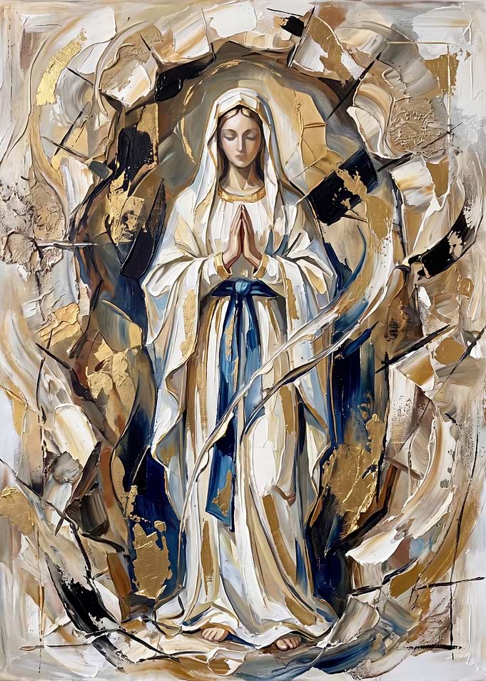 Virgin Mary in Prayer Impasto Painting