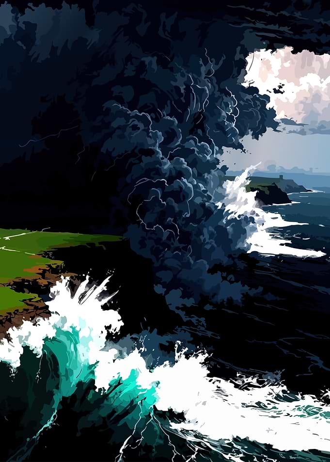 Dramatic Stormy Coast with Crashing Waves