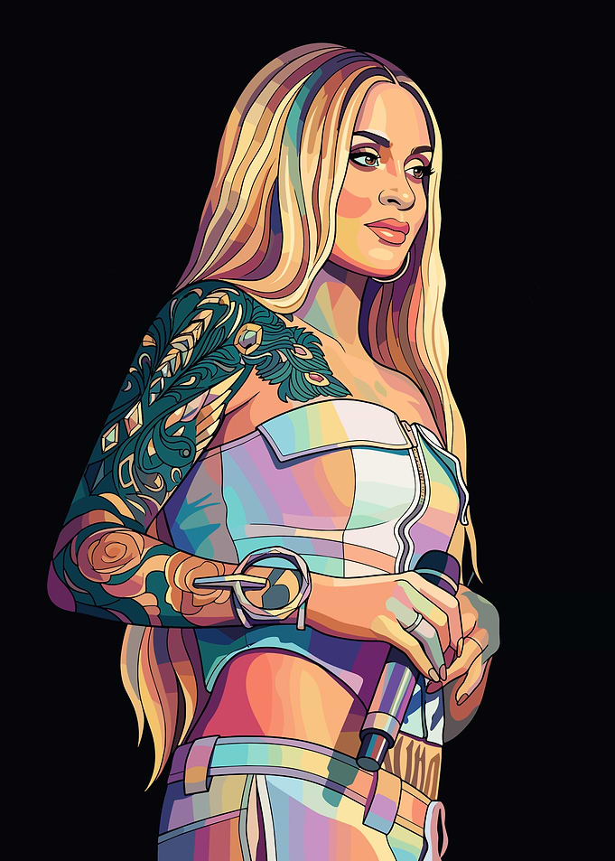 Pop Art Portrait of Kehlani with Microphone