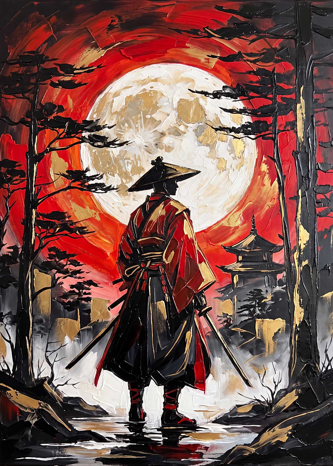 Samurai Warrior Under a Blood Moon