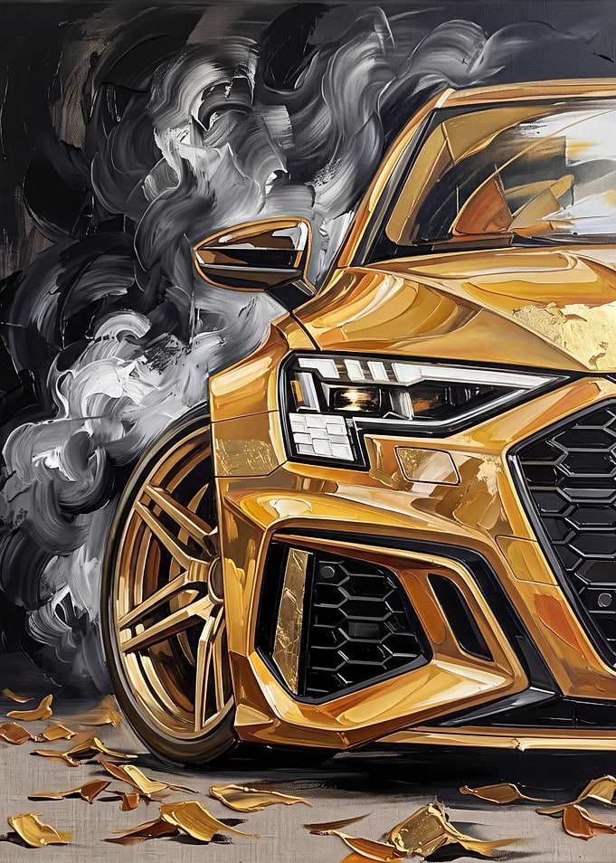Golden Sports Car Impasto Painting