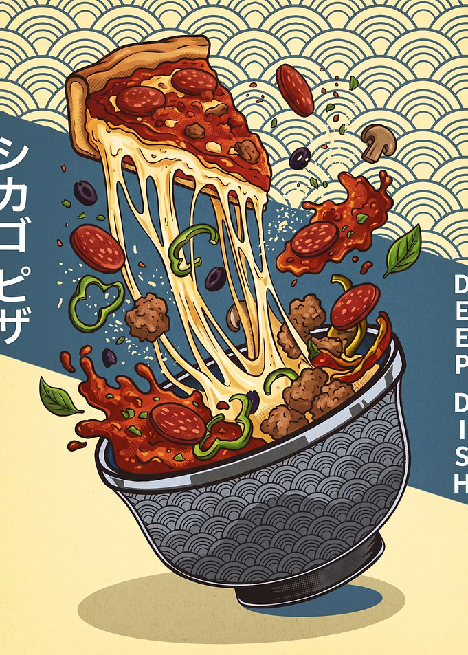Japanese Fusion Chicago Deep Dish Pizza Art