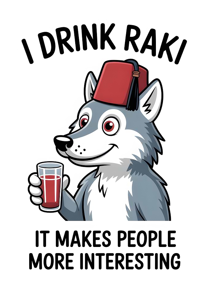 Funny Wolf Drinking Raki Illustration