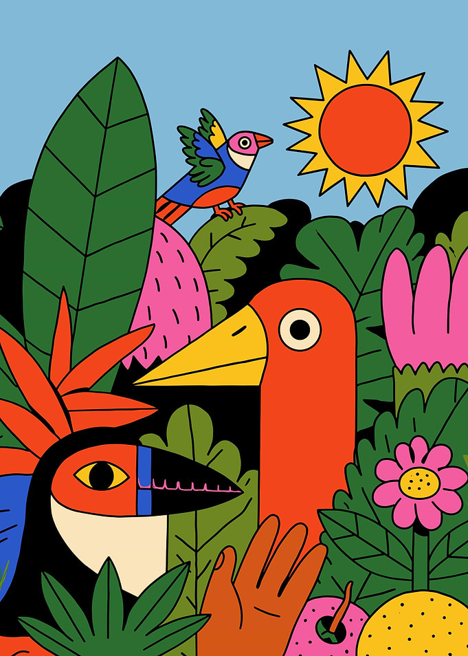 Colorful Tropical Jungle Illustration