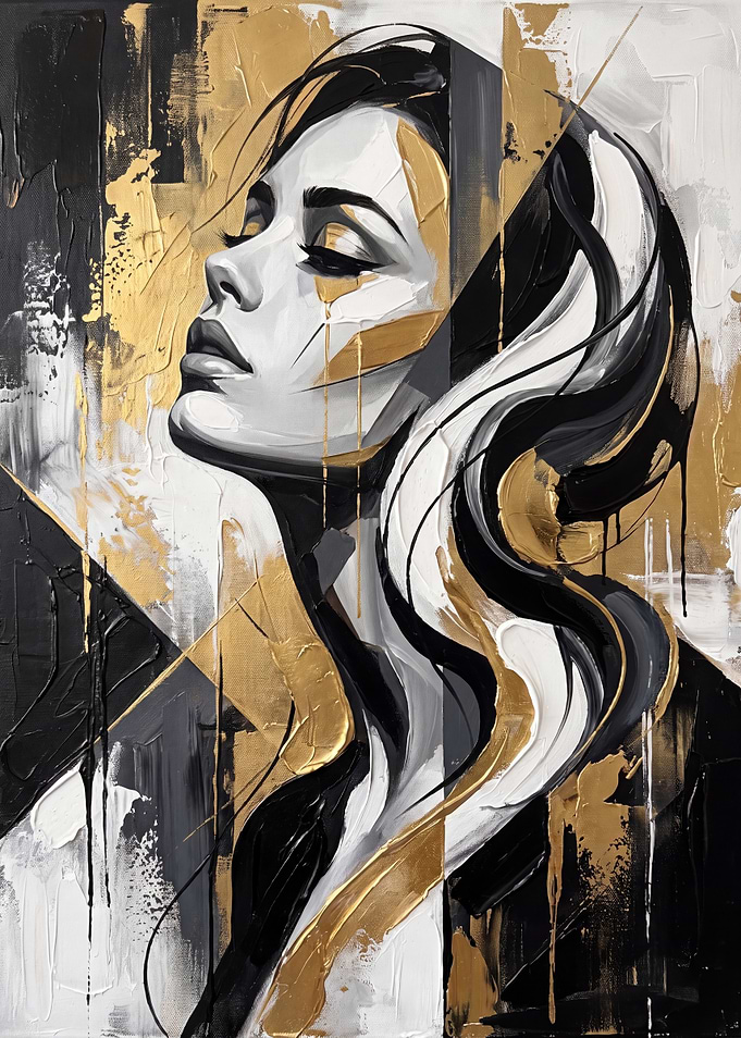 Elegant Woman Portrait in Black and Gold