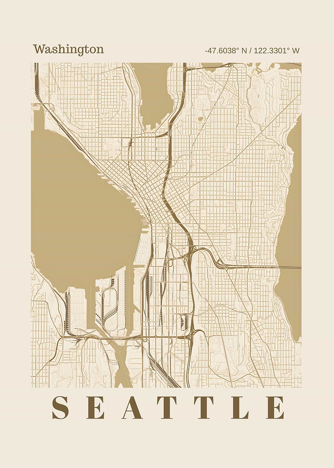 Seattle Washington Minimalist City Map Poster