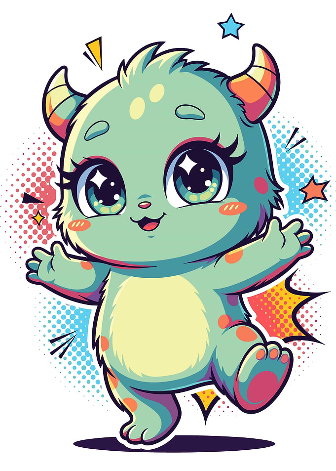 Adorable Mint Green Baby Monster Illustration