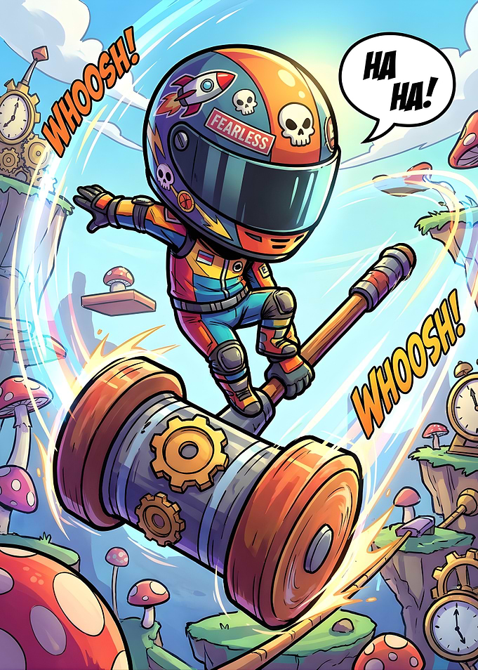 Chibi Racer on Giant Spinning Hammer